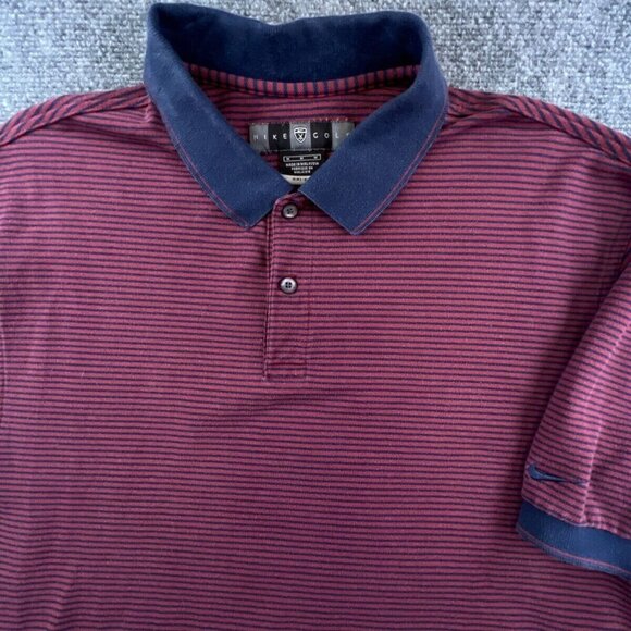 Nike Golf Men’s Polo Shirt Medium Blue Red Striped Short Sleeve Cotton Dri-Fit - Picture 1 of 12